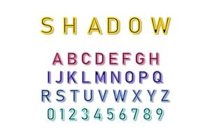 Vector Shadow Font in colorful color on white background. Font and alphabet with shadow. Lettering with shadows. Vector illustration