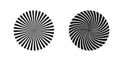 Two Black Sun rays icons isolated on white background. Sun icons in circle and spiral design. Eps10 vector