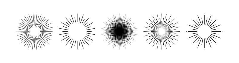 Collection Sun rays black icons isolated on white background. Eps10