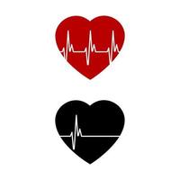 Red and black heart with palpitation. Red heartbeat, line of life and black heartbeat, line of death. Eps10 vector