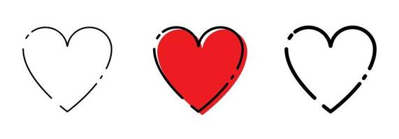 tres iconos de corazón de color rojo y negro en estilo moderno y plano. iconos de corazones. eps10 vector