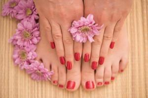 female feet and hands at spa salon photo