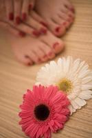 female feet and hands at spa salon photo