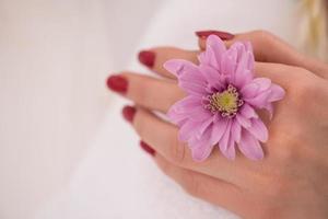 dedos de mujer con manicura francesa foto
