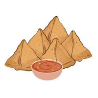 samosa con chutney rojo vector