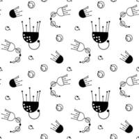 Seamless pattern of simple shapes black fancy space flowers on white background for screen design or printing, unlimited ideas just add a bottom layer of any color vector