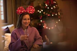 woman drinking champagne at spa photo