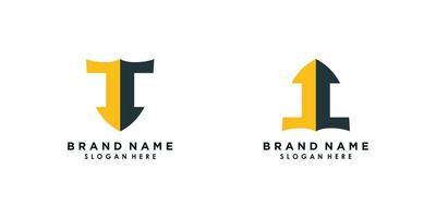 set of letter tt and ll logo design vector with icon shield creative