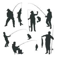 Fishing man silhouette set vector