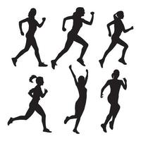 Running woman silhouette set vector