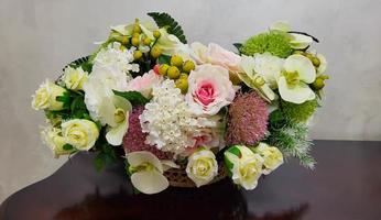 Artificial beautiful wedding bouquet in the wedding salon photo