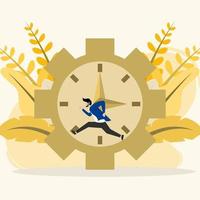 Office worker character running with. Deadlines and rush hours. office entry limit. Vector illustration.