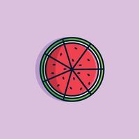 Water Melon Fruit Vector Icon Illustration. Watermelon and Slices of Watermelon. Fruit Icon Concept White Isolated.