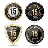 Collection of anniversary golden badges and labels vector illustration