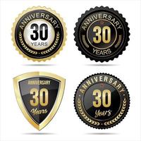 Collection of anniversary golden badges and labels vector illustration