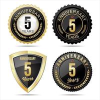 Collection of anniversary golden badges and labels vector illustration