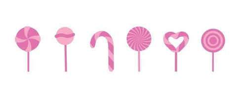 Pink lollipops collection. Candy on stick with twisted design. Vector illustration