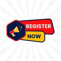 red yellow register now banner with  megaphone speaker vector