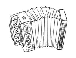 Accordion is a musical instrument in the style of hand drawn. Vector black and white doodle illustration