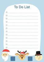 Template for To Do List with cute winter characters and gift boxes vector