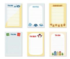 juego de tarjetas para hacer, para comprar listas y lista de verificación. plantilla con lindos elementos de invierno vector