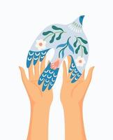 Hands and dove of peace. Vector isolated illustration. Elements for card, poster, flyer and other use