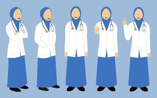 Set of Muslim Woman Doctor Character Faceless Illustration vector