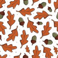 Autumn and thanksgiving seamless pattern with oak leaves and acorns. Good for nursery textile prints, fall decor, scrapbooking, stationary, wallpaper, wrapping paper, etc. EPS 10 vector