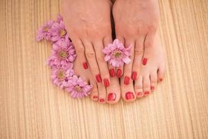 female feet and hands at spa salon photo