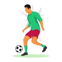 Flat style football player dribbling a ball. Vector illustration