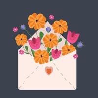 Envelope with flowers inside. A bouquet of flowers in an envelope for congratulations. vector
