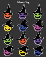 Set of Halloween colorful cute ghosts characters different faces. vector