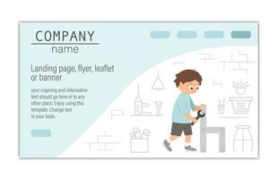 Flyer, card, banner or landing page template for building, repairing service company or craft masterclass website.  Vector flat illustration of a man screwing a screw with a screwdriver