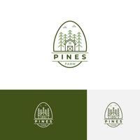 logotipo del concepto de cabaña. ilustración naturaleza insignia identidad de marca. logotipo de la granja de pinos. vector