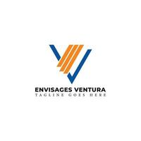 logotipo de la letra inicial abstracta ev o ve en color azul-amarillo aislado en fondo blanco solicitado para el logotipo de la empresa CFO fraccional también adecuado para las marcas o empresas que tienen el nombre inicial ve o ev. vector