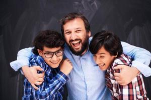 happy father hugging sons unforgetable moments of family joy in mixed race middle eastern arab family photo