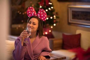 woman drinking champagne at spa photo