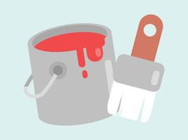 paint bucket icon and big brush icon. red. isolated on a white background. suitable for art themes, designs, templates, etc. flat vector design