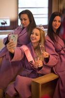 girls doing Selfy on  bachelorette party photo
