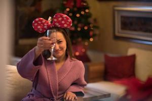 woman drinking champagne at spa photo