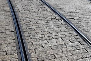 Tram tracks and rails of the Jerusalem Tramway. photo