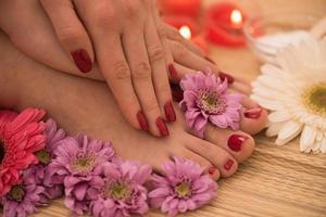 female feet and hands at spa salon photo