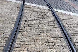 Tram tracks and rails of the Jerusalem Tramway. photo