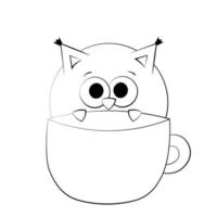 lindo búho y taza. dibujar ilustraciones en blanco y negro vector