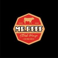 diseño de logotipo de etiqueta de carne de res angus de ganado vintage vector