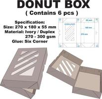 Very cool and simple donut box. In addition to its attractive shape, This box is also easy to carry. This box can also be used for cake boxes, bread boxes, lunch boxes and snacks. vector