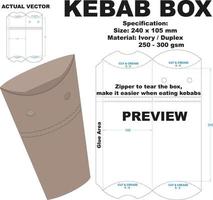 caja de kebab de aspecto delicioso. equipado con una cremallera, para rasgar la caja y poder comer en el acto. vector