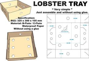 Lobster tray that looks attractive and strong. box is easy to assemble and without using glue. This tray can also be used for fruit and others. vector