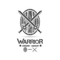 grunge style shield and crossed sword icon, warrior emblem logo, silhouette illustration vector