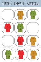 Educational activity, riddle for preschool kids.  Cut ang glue peace of raincoat vector